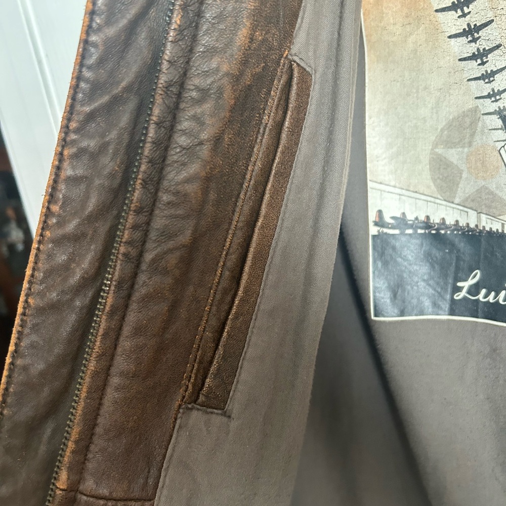 VTG Luis Alvear Aviator Lg Military Bomber Brown Leather Jacket Navy/ Air Force - Picture 12 of 15
